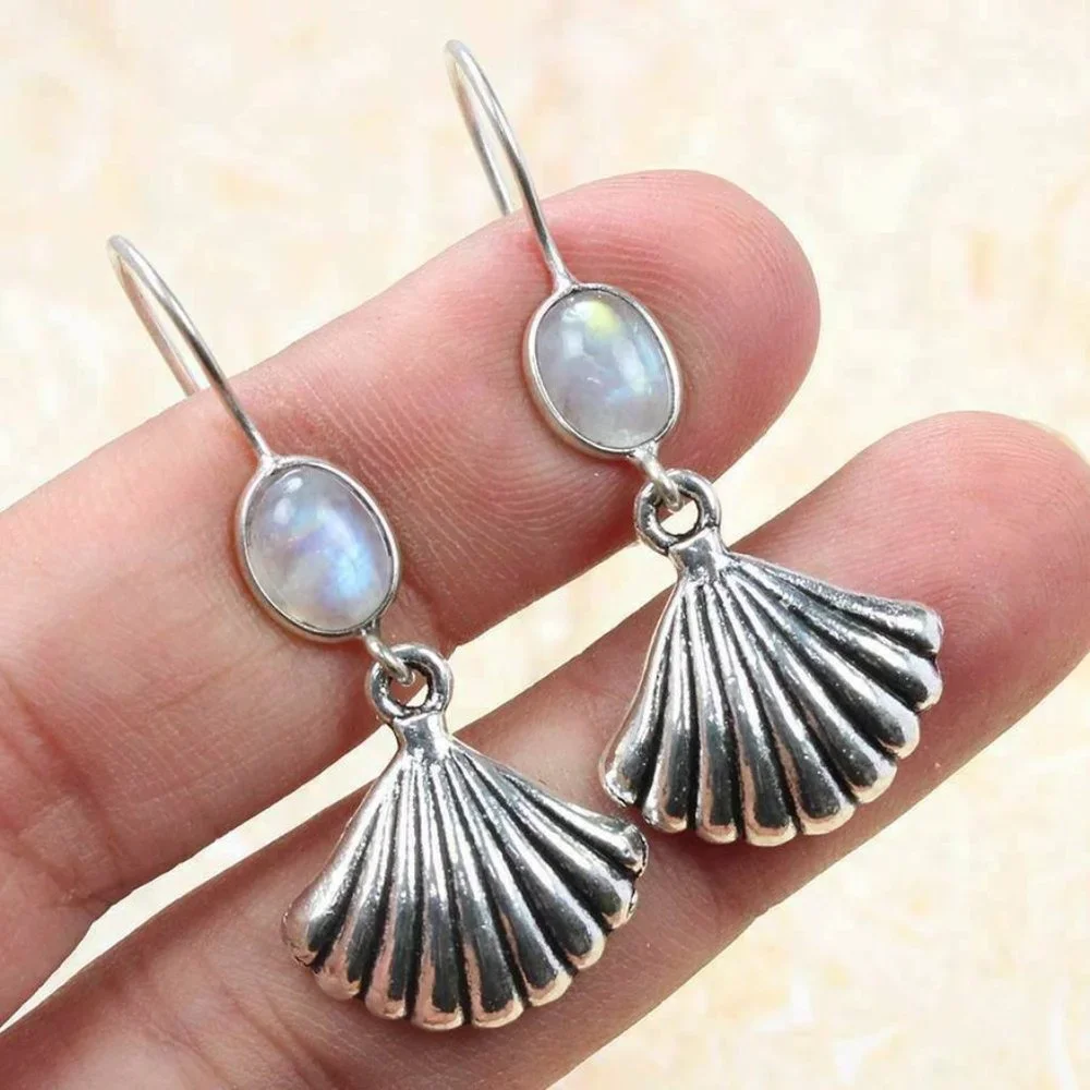 Rainbow Moonstone Gemstone 925 Stamped Sterling Silver Necklace + Earring Set - Picture 4 of 4